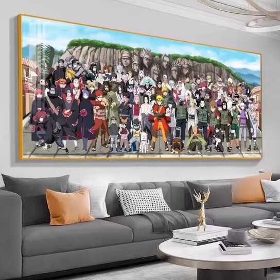 火影忍者全家福挂画鸣人佐助晓组织装饰画儿童房男孩卧室床头壁画
