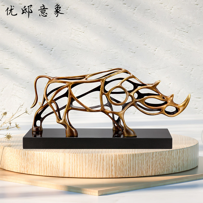 黄铜犀牛摆件办公桌摆件