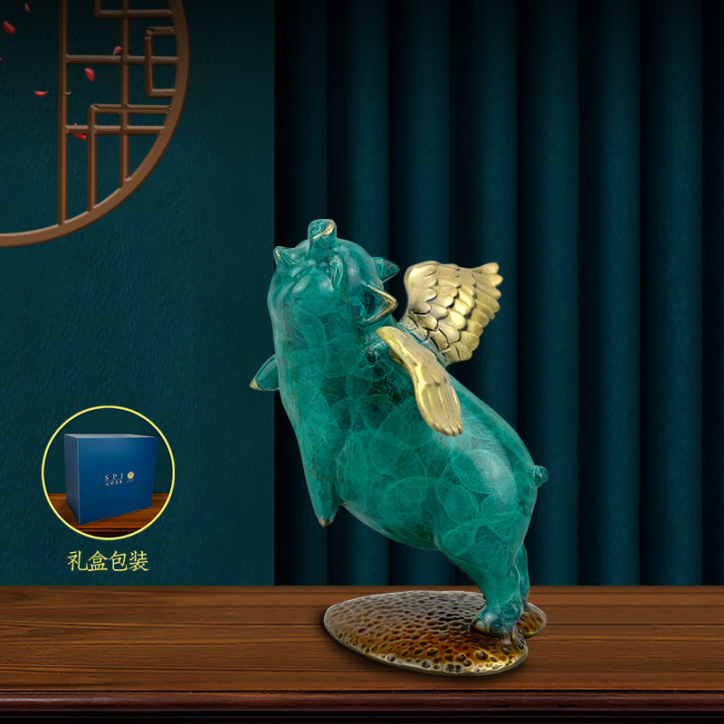 铜摆件 小福腾飞 小猪桌面玄关办公桌家居酒柜装饰品乔迁新居礼物