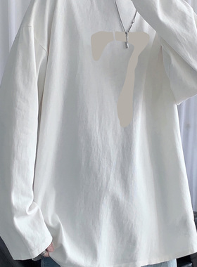 纯棉长袖t恤男士2026新款白色内搭打底衫韩系穿搭宽松大码上衣服