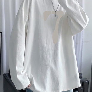 纯棉长袖t恤男士2026新款白色内搭打底衫韩系穿搭宽松大码上衣服