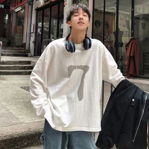 加绒保暖纯棉长袖t恤男简约日系