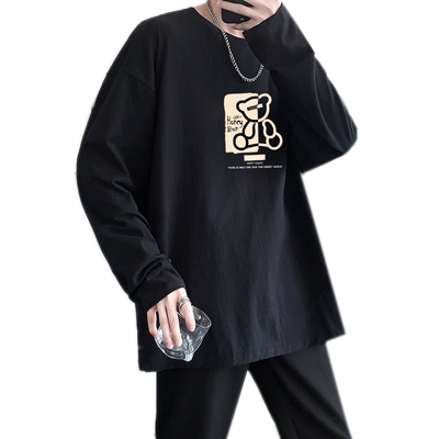 纯棉长袖t恤男春秋冬季宽松高级感美式复古高街潮牌打底衫上衣服