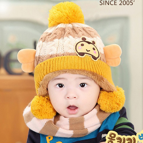 婴儿帽子秋冬季婴幼儿加厚男女儿童帽子保暖围脖巾宝宝1加绒帽2岁
