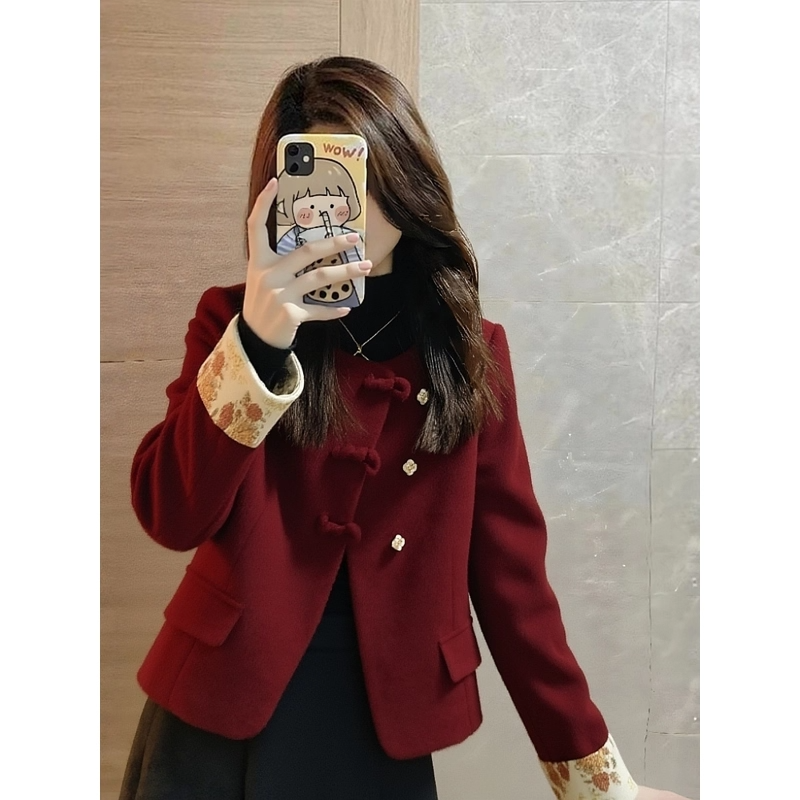 新中式红色短款夹棉毛呢外套女2026新年高级小众不撞款小香风上衣,女装/女士精品,短外套,淘宝优惠券,粉丝福利购,淘宝优惠卷
