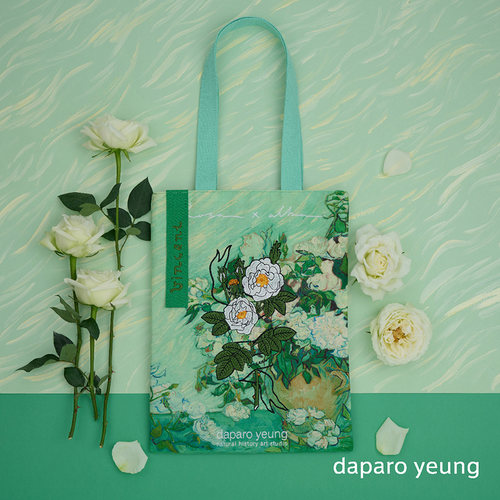 daparo yeung达普罗梵高的白蔷薇单肩帆布包女刺绣春季节日礼物
