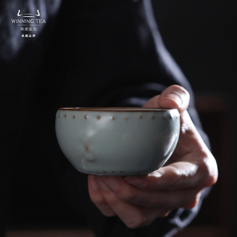 问鼎汝窑庚子战鼓杯茶杯主人杯陶瓷高端景德镇高档个人专用开片