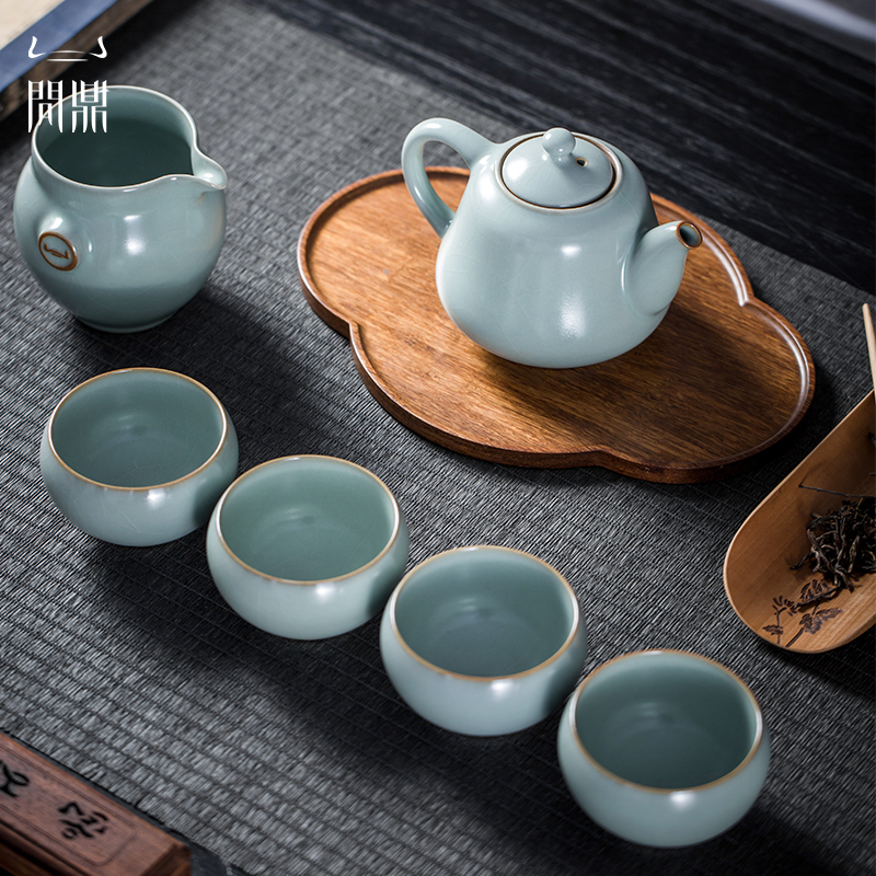 问鼎汝窑静之徐清套装家用喝茶景德镇陶瓷手工青瓷功夫茶具礼盒装