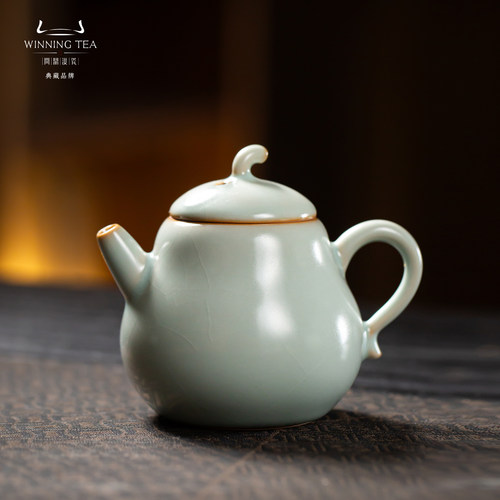 问鼎汝瓷天青福临壶仿古开片茶壶