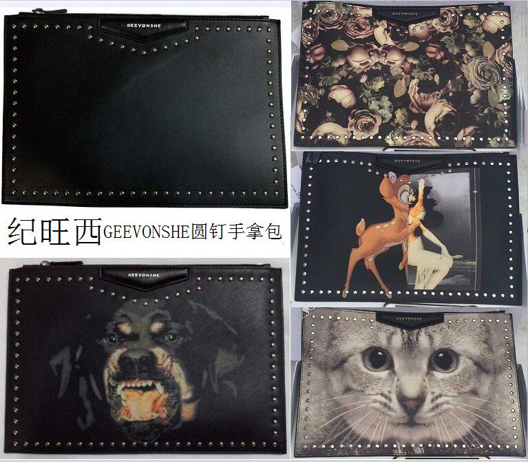 纪旺西GEEVONSHE 家柳丁手拿包手抓包狗头小鹿邮差包IPAD复古女包