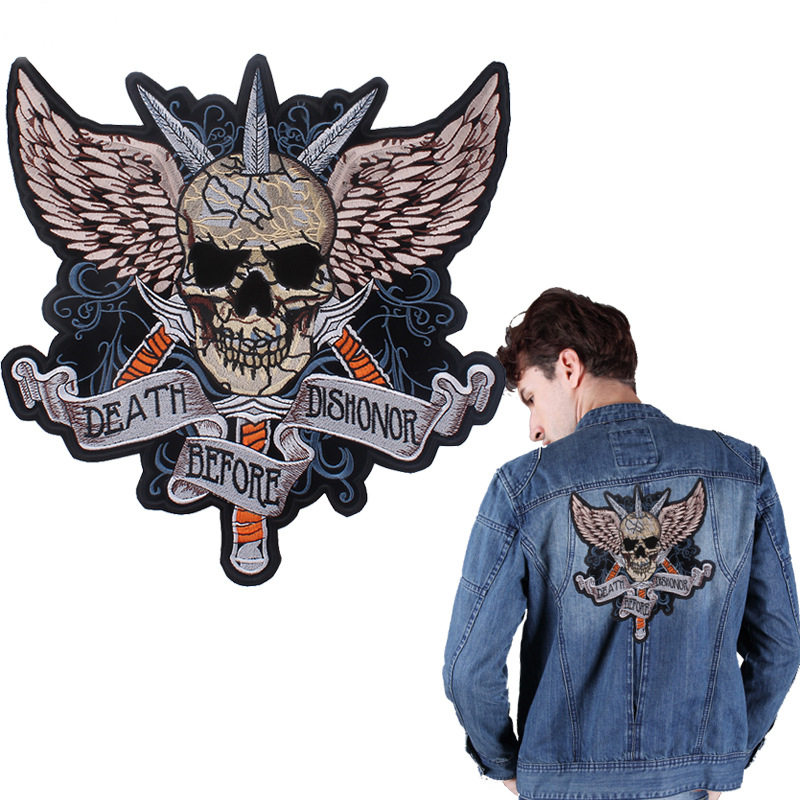 厂家现货新款骷髅朋克机车电脑绣花大号布贴服装补丁