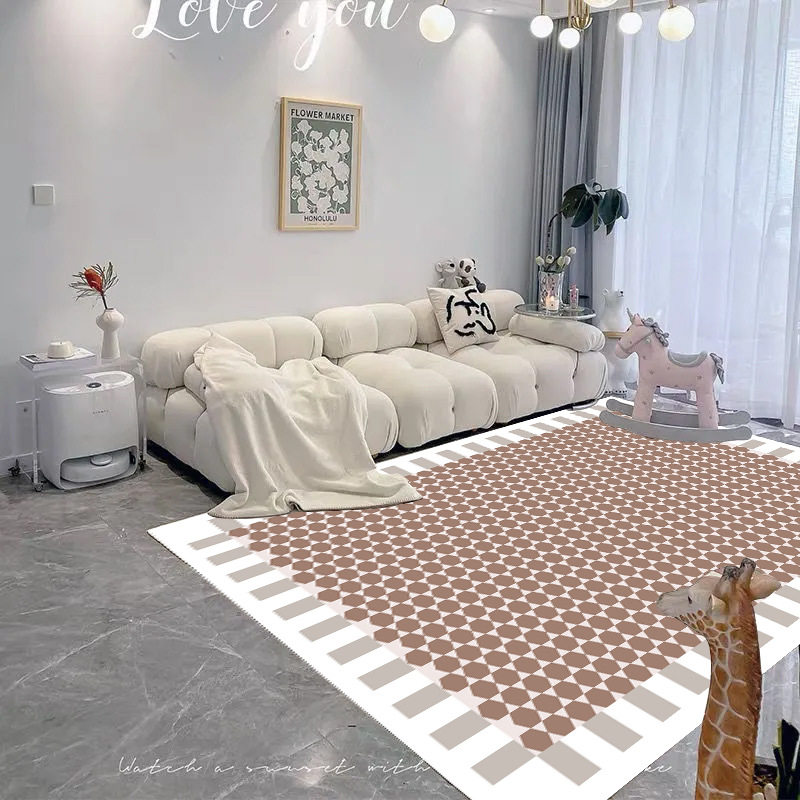 跨境仿羊绒地毯客厅日式侘寂轻奢风家用卧室床边棋盘格茶几平