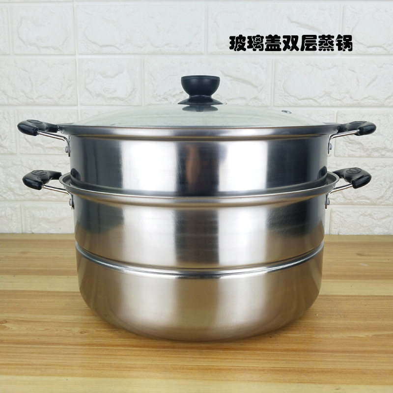 大量蒸锅厨房多用锅带蒸格玻璃盖双层锅带蒸片蒸格汤锅图片