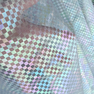 幻彩布镭射七彩色布料烫金格子布网纱网布幻彩舞娃衣布料针织轻奢