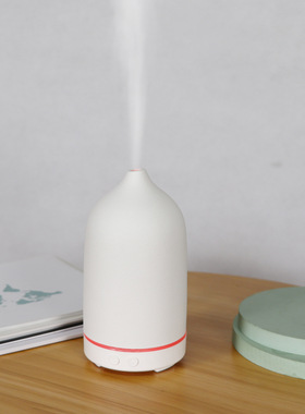 200ml创意陶瓷短嘴香薰机 七彩灯光黑白色陶瓷香薰机超声波加湿器