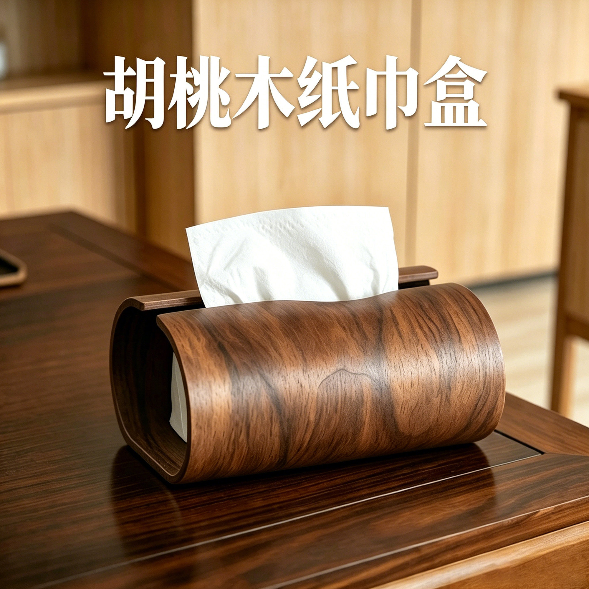 胡桃木纸巾盒创意实木抽纸收纳盒酒店饭店民宿纸巾筒文字logo定制