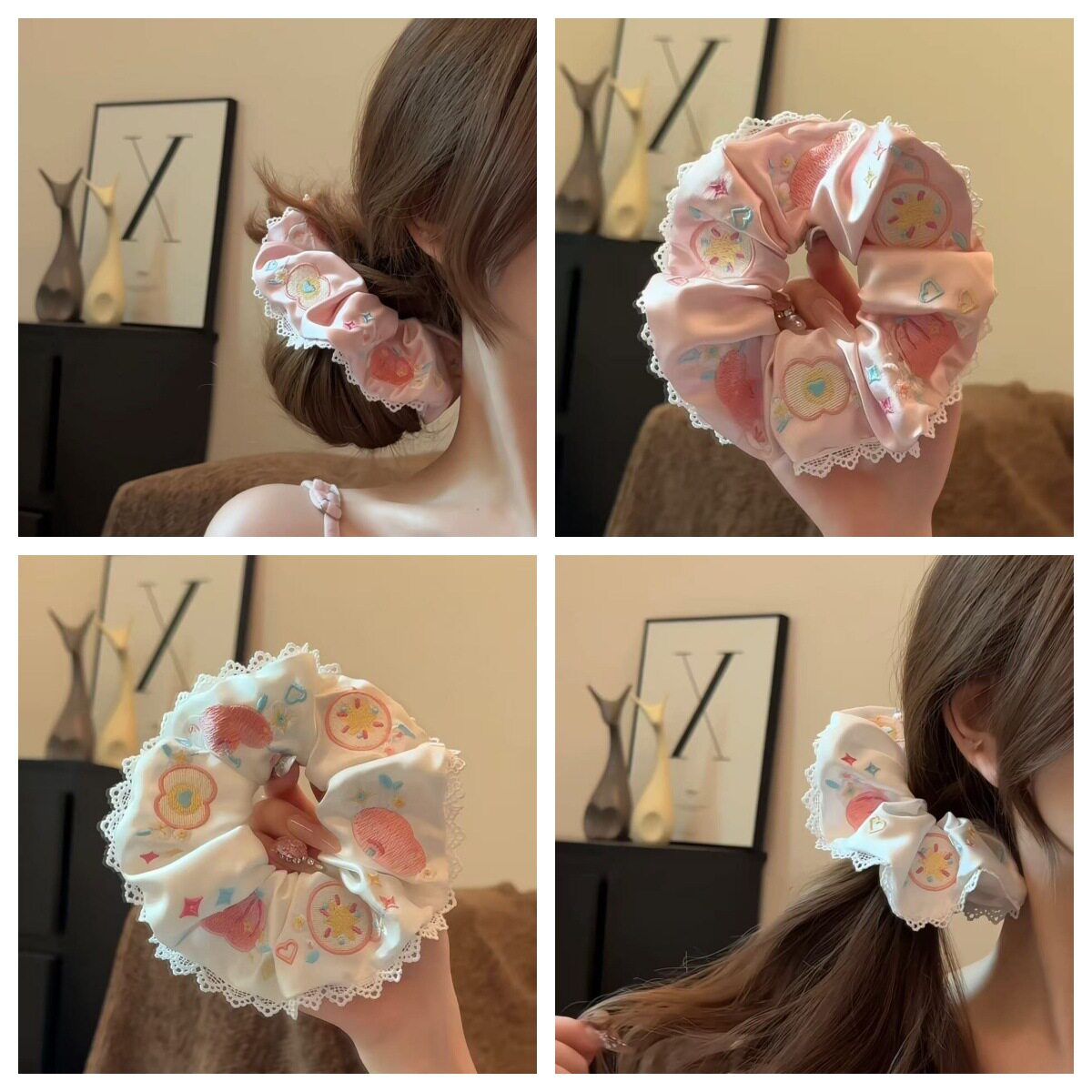 星星苹果刺绣发圈少女甜
