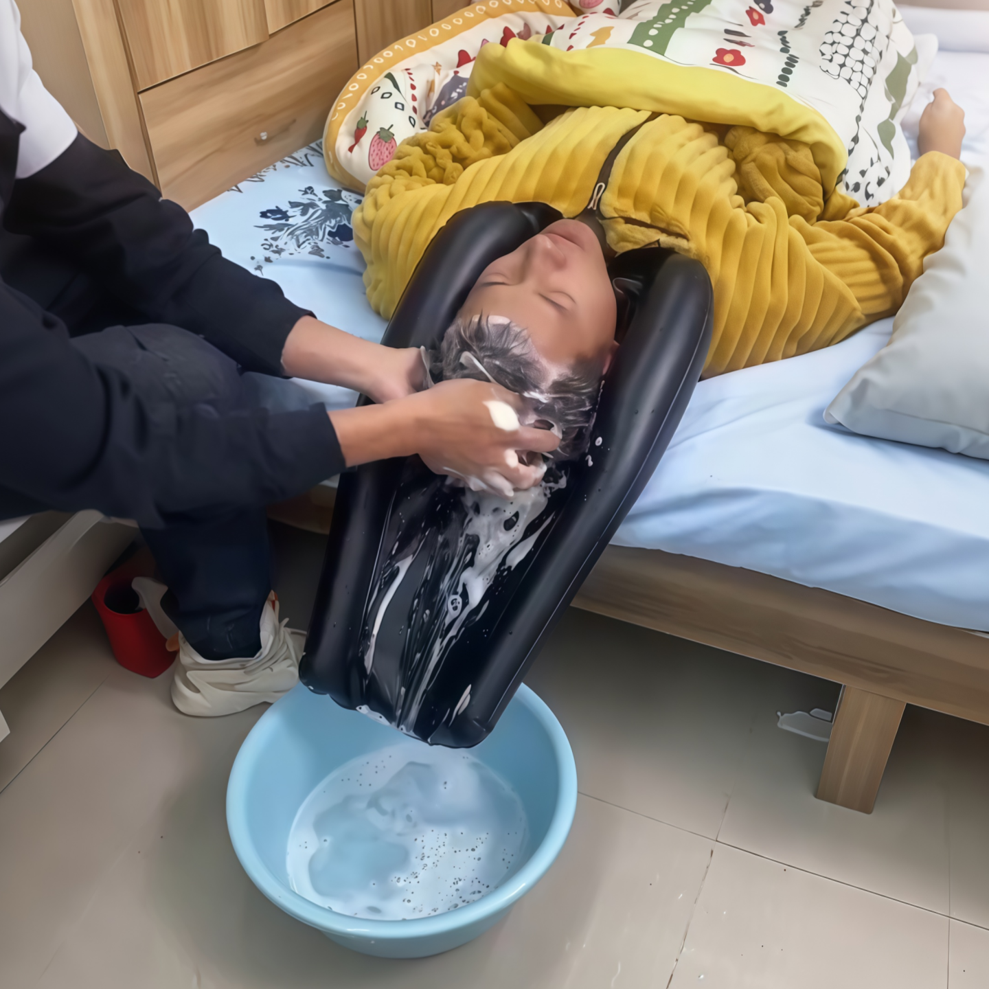 充气洗头枕家用护理月子孕妇卧牀洗发盆牀头可携式洗头发神器家用