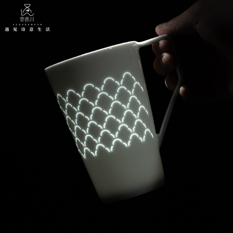 云遇川浮光系列玲珑水杯茶杯带茶漏景德镇青白玲珑瓷高温瓷易清洗