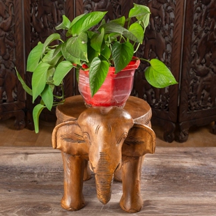 泰国实木大象换鞋板凳子家用客厅创意小象矮凳木头质凳子圆凳摆件