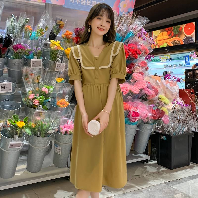 孕妇装夏季2023新款韩版百搭拼色裙子潮妈宽松时尚大码连衣裙女夏