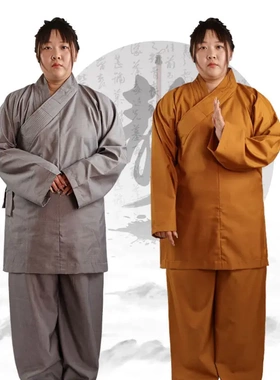 中长棉罗汉褂套装春秋冬季和尚尼姑师父短套短褂僧服小褂灰色黄色