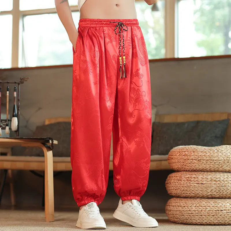 中男装龙纹阔腿裤薄款休闲灯笼裤
