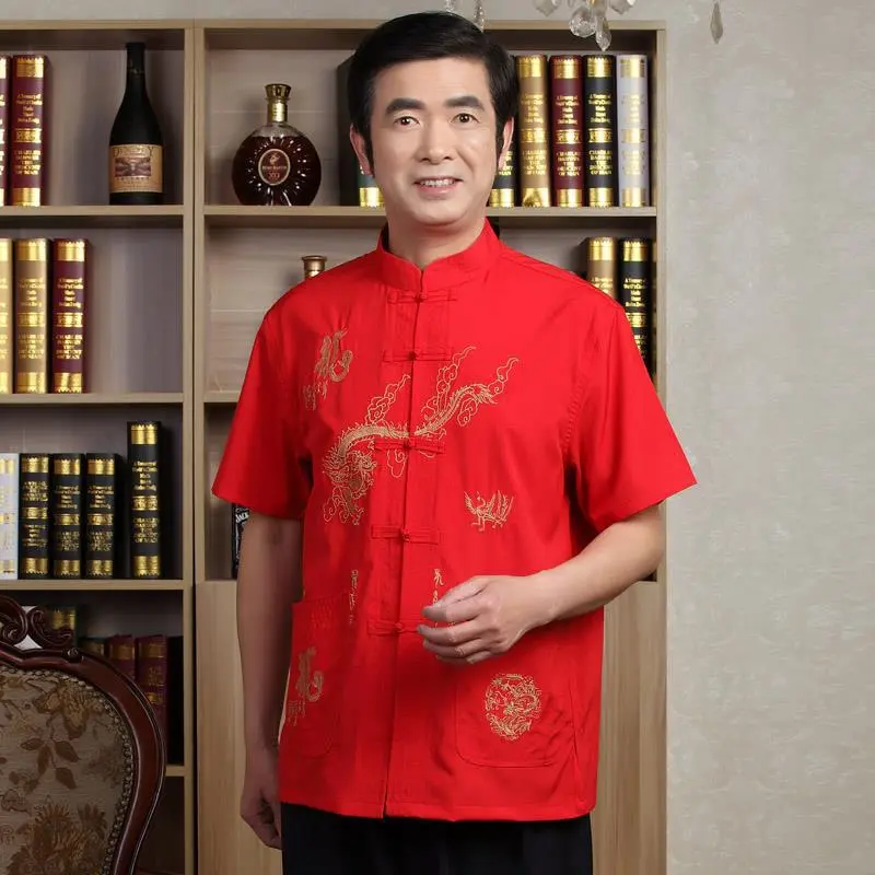中老年短袖衬衫男夏季男式唐装
