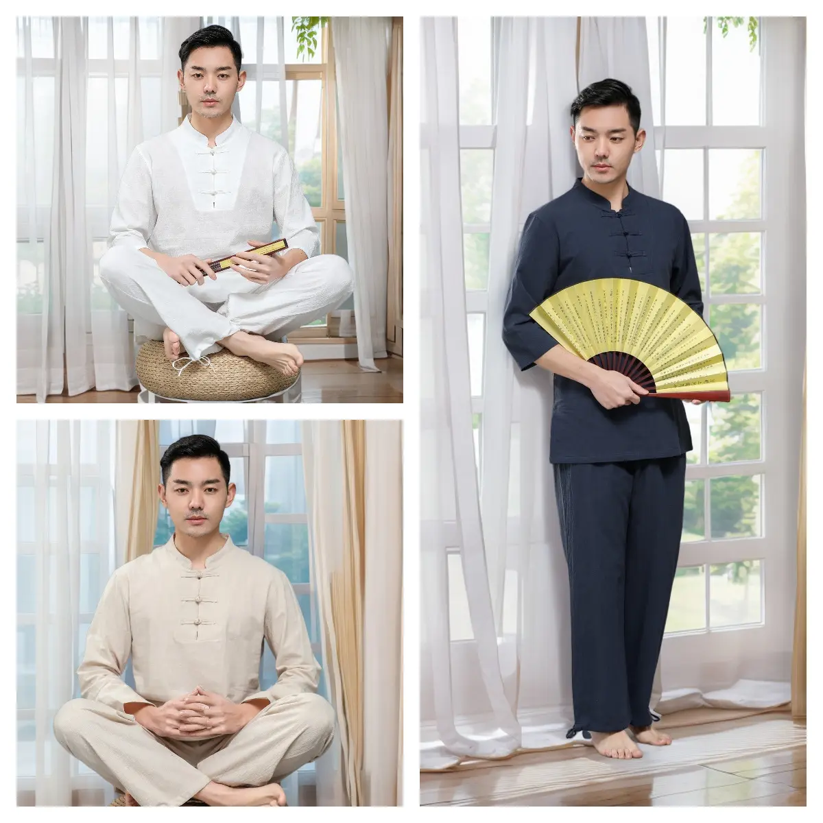 棉麻瑜伽服套装禅修服男居士服