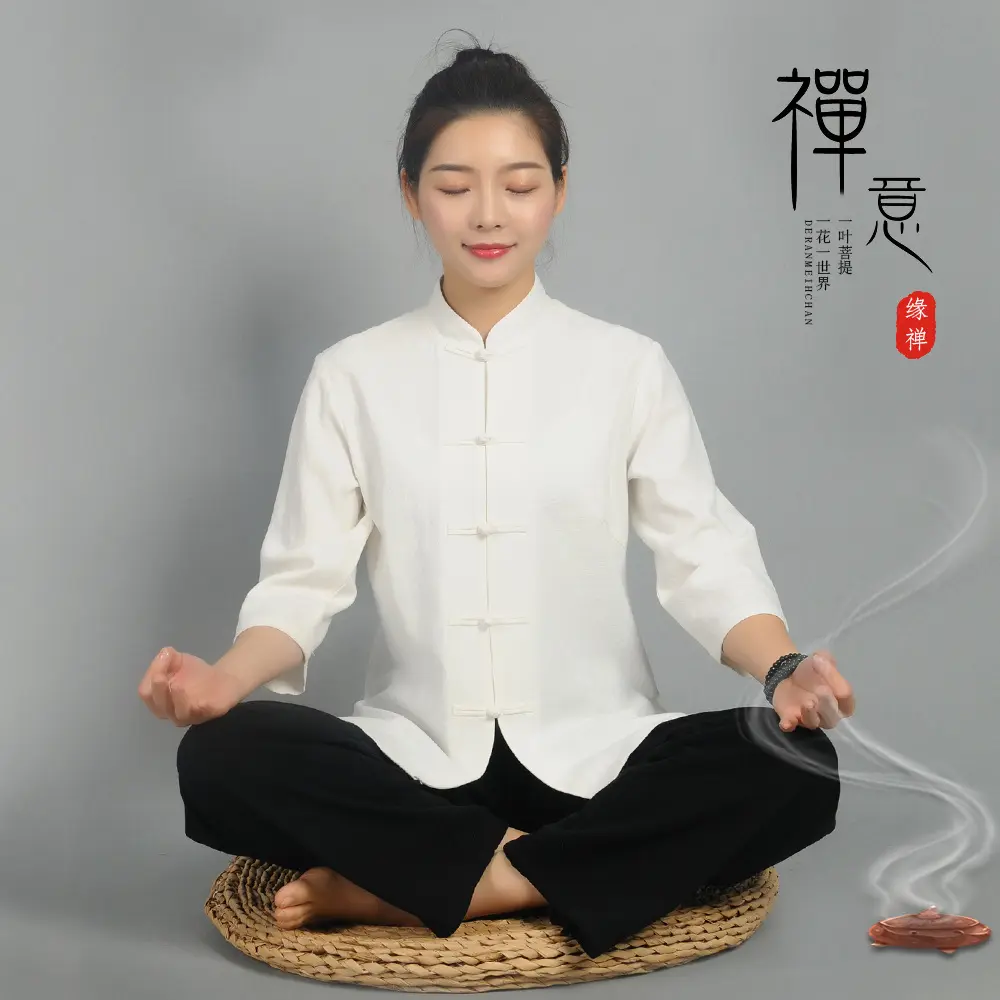 禅茶服女棉麻太极服养生技师服