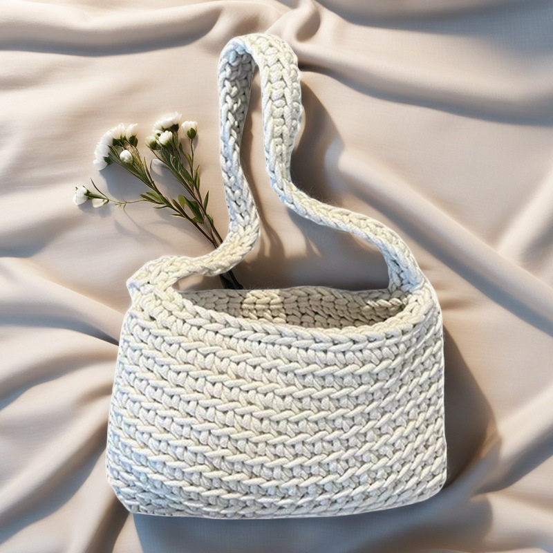 韩版手工编织托特包女时尚小众单肩包百搭休闲针织包包