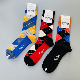 HappySocks袜子男士中高筒棉袜时尚波点格子情侣袜多巴胺彩色潮袜