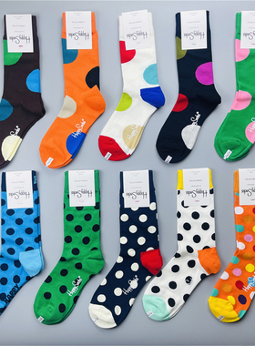 经典系列HappySocks袜子女中高筒彩色波点爱心条纹情侣袜卡通潮袜