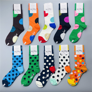 经典系列HappySocks袜子女中高筒彩色波点爱心条纹情侣袜卡通潮袜