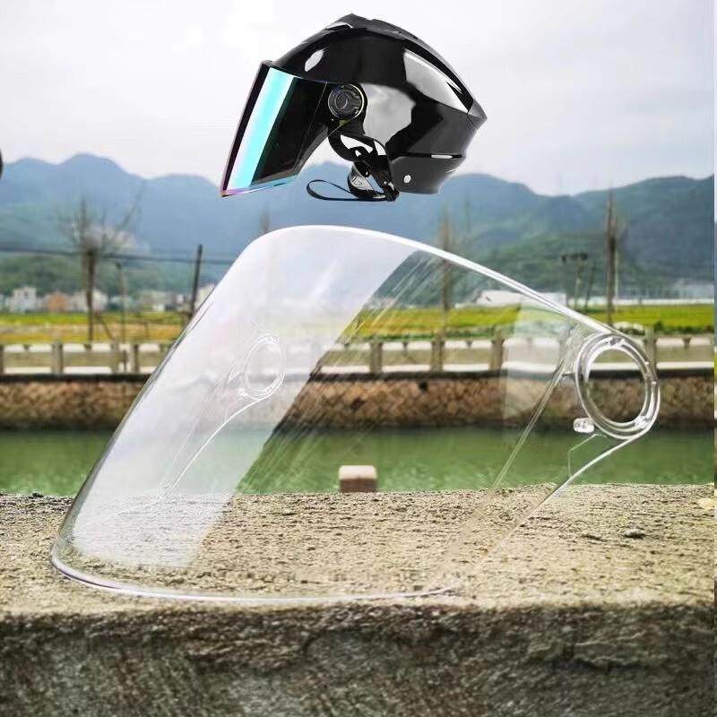 头盔护目镜镜片防水防雾通用防晒防紫外线摩托车配件防护面罩弧长