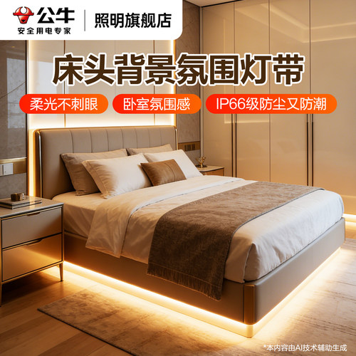 公牛床头装饰灯带COB硅胶软灯条