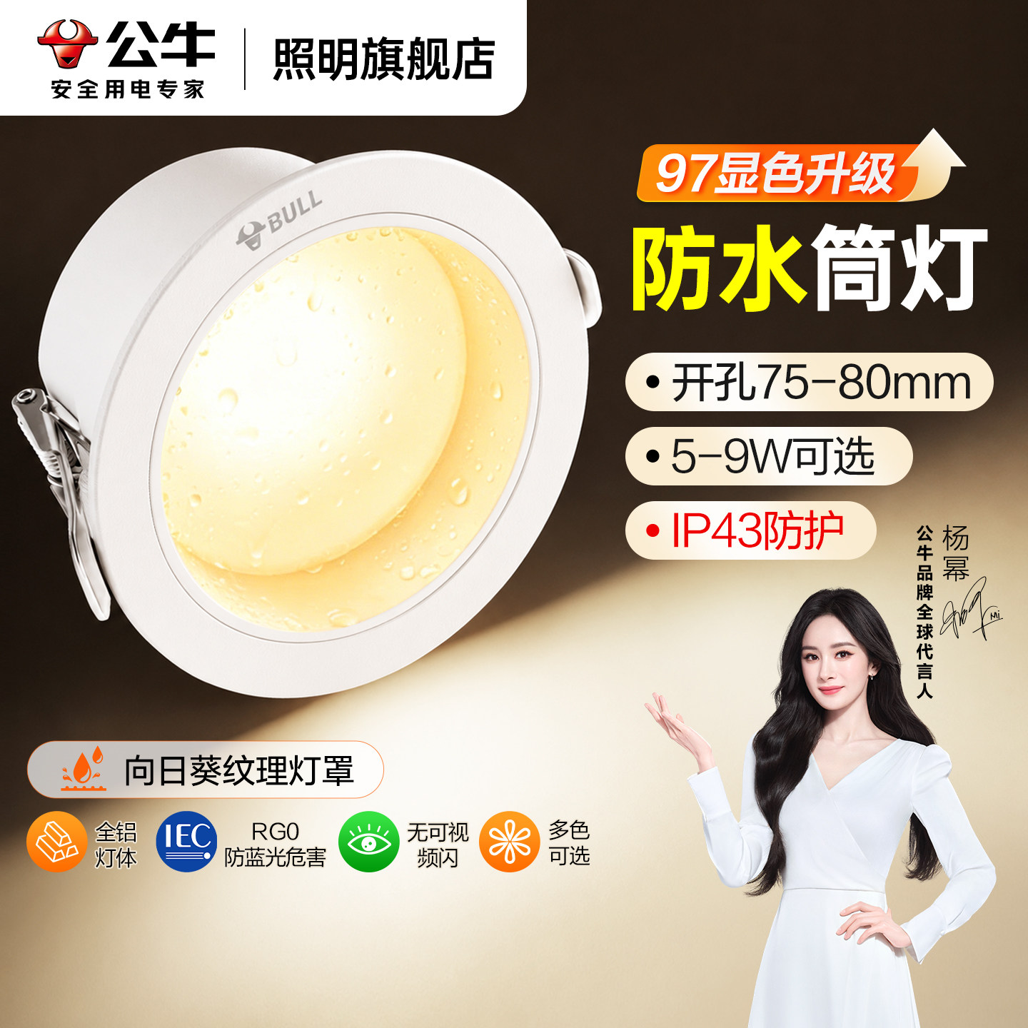 公牛防雾防水厨房卫生间吊顶筒灯图片
