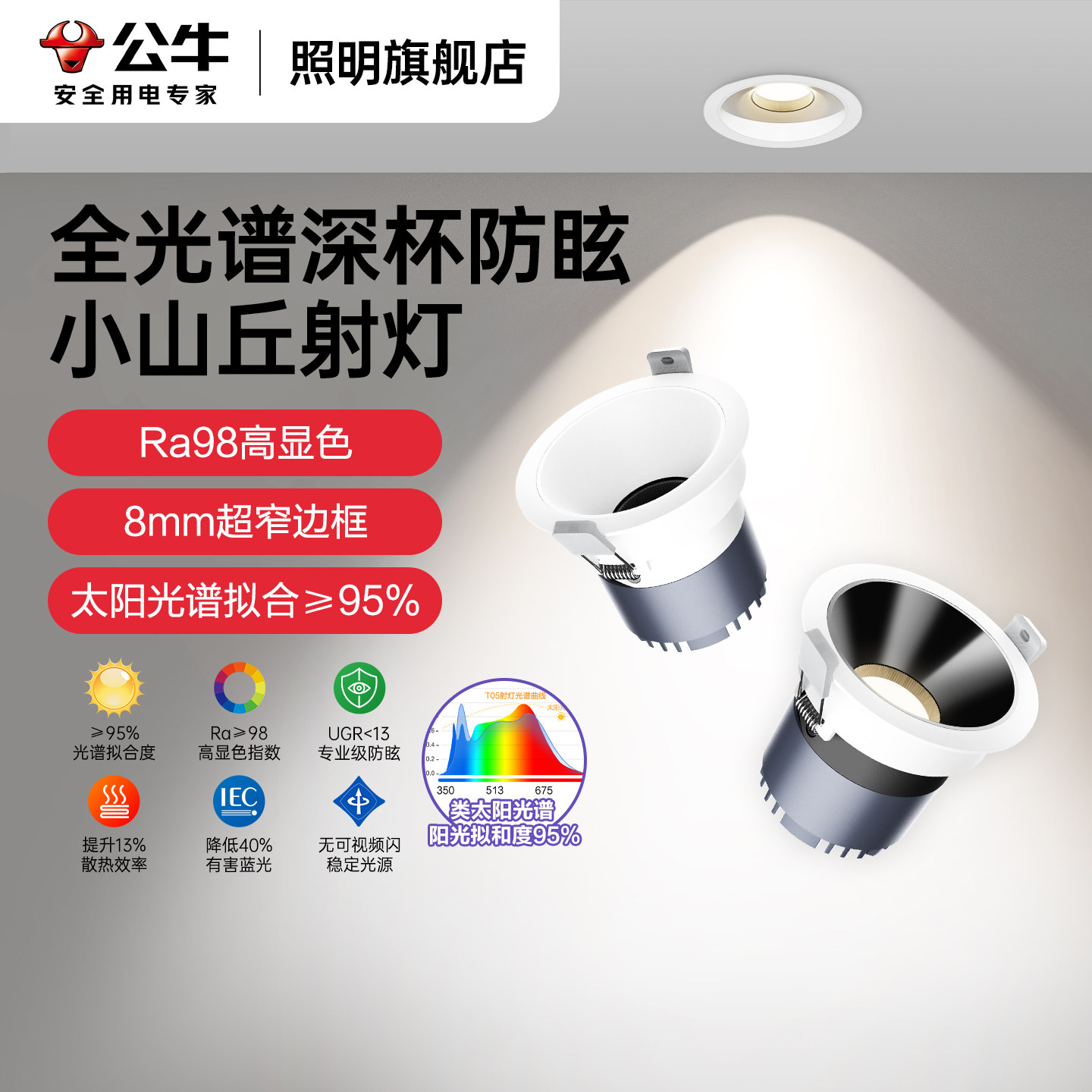 公牛led射灯嵌入式75mm深杯防眩光小山丘筒射灯客厅家用2026新款