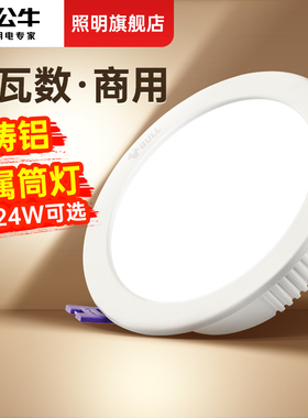 公牛led筒灯嵌入式店铺商用大功率大尺寸超亮牛简灯15W20公分洞灯