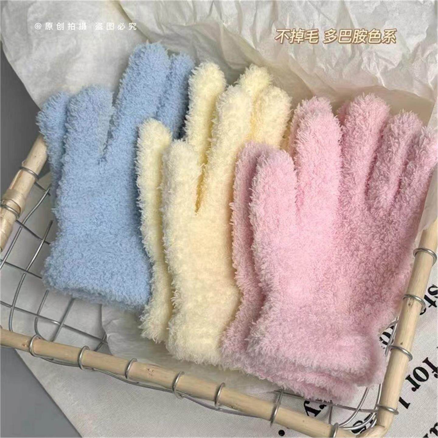 多巴胺珊瑚绒手套不掉毛加厚冬季男女全包分指骑行保暖防冻新款