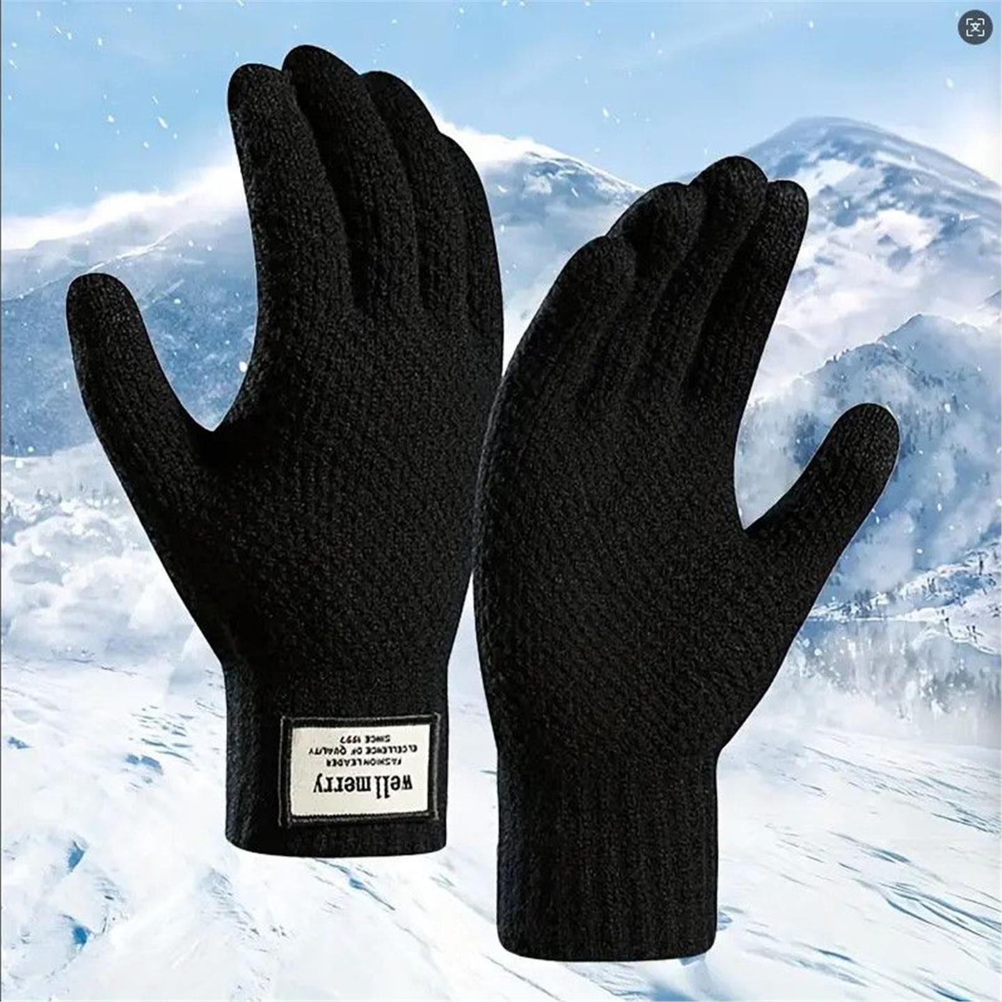 户外触屏毛线针织手套冬季保暖加绒加厚骑行ins防寒男女冬季手套