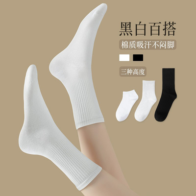 袜子女纯棉防脚气防臭春秋季中筒袜夏天白色女士长筒短袜运动长袜