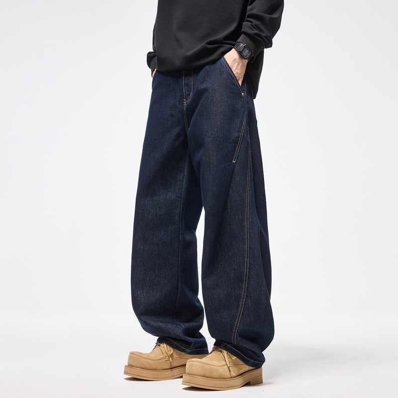 SILENTS秋冬加绒牛仔裤男士2025新款弯刀裤美式宽松大码直筒裤子