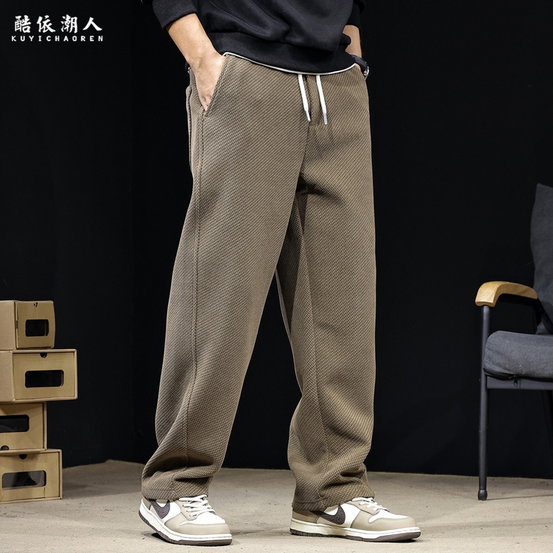欧棉绒针织肌理2025新款重磅直筒休闲运动裤男宽松大码高端长裤子