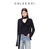 CNLEEWEI早春新款 摩登风醋酸针织上衣女 V领荡领飘带长袖
