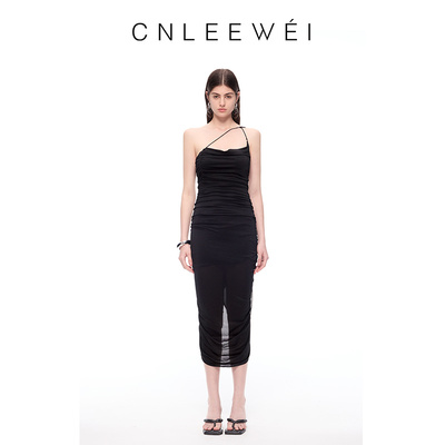 CNLEEWEI2025年夏季新款纯欲风优雅褶皱气质吊带连衣裙女长裙