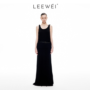 简约气质中长裙背心吊带拖地连衣裙 CNLEEWEI早春新款 慎婕同款