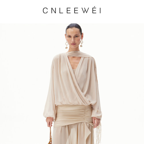 【浪姐万千惠/慎婕同款】CNLEEWEI 26新款流苏飘带透视感雪纺上衣