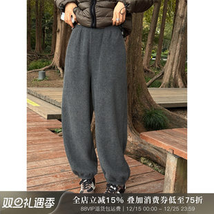 浪清灰色卫裤女新款冬加厚阔腿裤宽松慵懒风小个子双面摇粒绒裤子