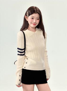 笨比甜Sweety翻领tb针织衫女上衣2025新款秋季麻花套头学院风毛衣